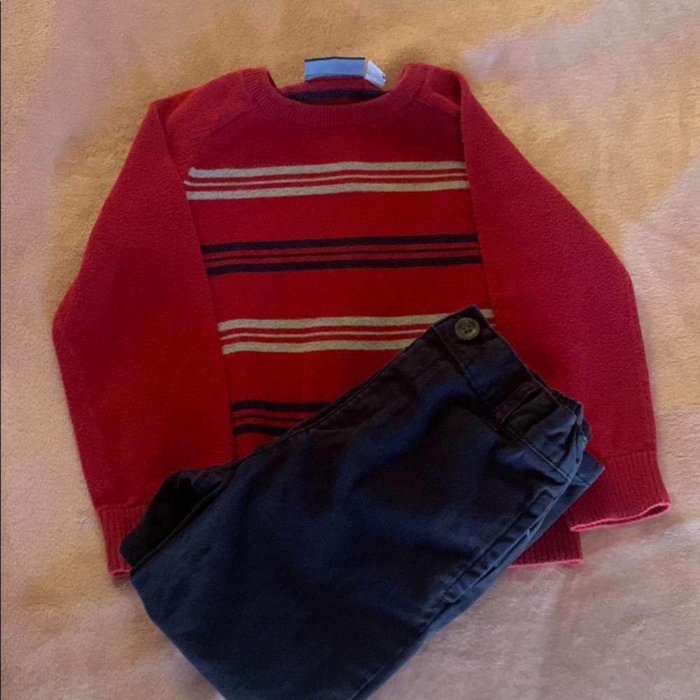 Red Striped Sweater and Navy Pants Set - Size 4T